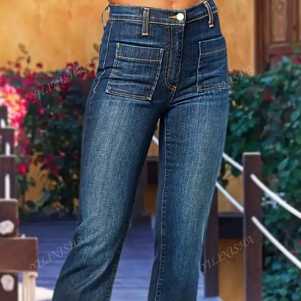 Straight Leg Crop Mid Rise Jeans- Stretchy Size 6 see pic for measurements
